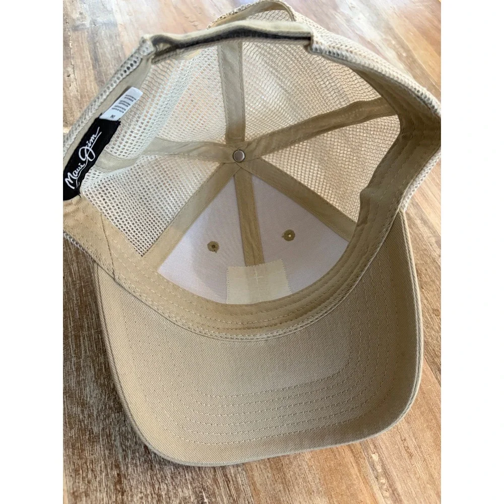Maui Jim Tan Khaki Mesh Trucker Hat Sunset Palm Tree Patch Adjustable Cap Unisex